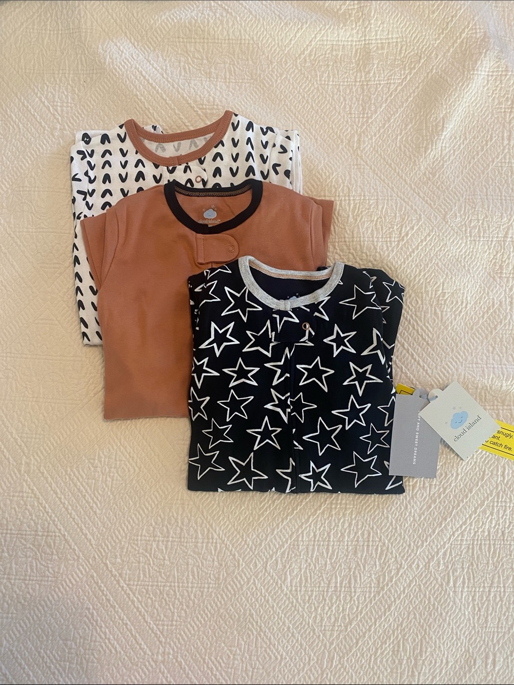 Kids 3-Pack Pajama Set - Black Star, Rust, White with Pattern
